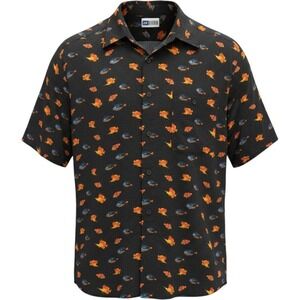 Untied Mens Small Black Tropical Fish Print Rayon Short Sleeve Button Down Shirt
